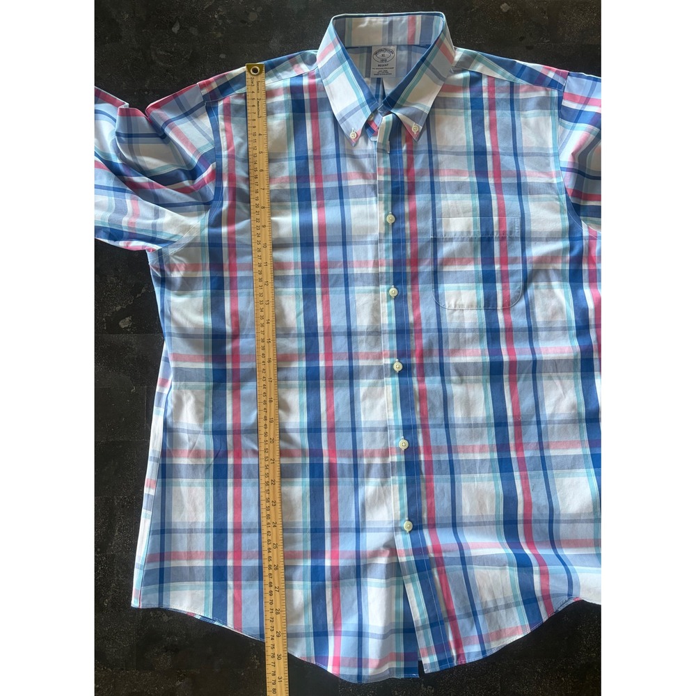 Brooks Brothers Regent Non Iron Shirt Mens XL Blue Pink Plaid Button Down Cotton - Picture 5 of 6